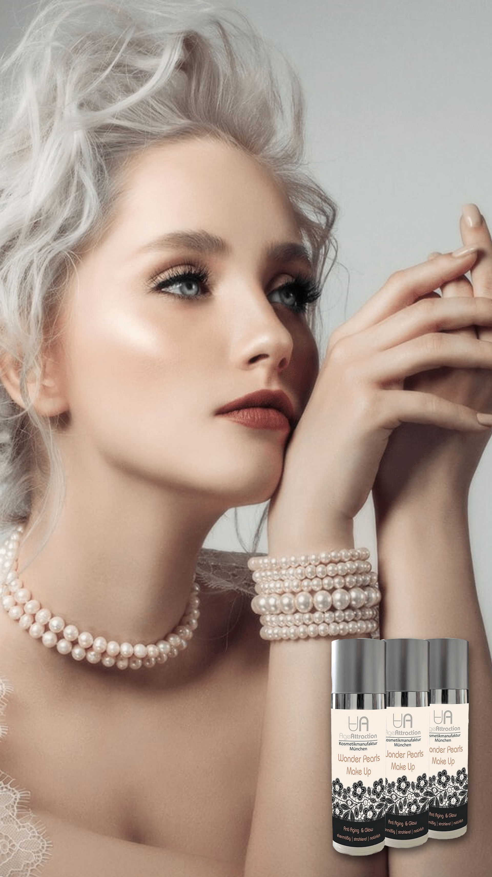 ilustrační portrét ženy s produktem Wonder Pearls Make-Up Fluid; PetraSouckova.cz